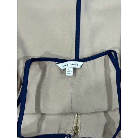 Naked Zebra Size L Womens Tank Top Blouse Shirt Beige Sleeveless Keyhole Layered - Picture 6 of 8